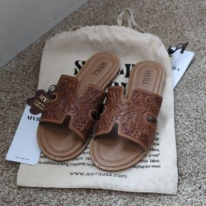 NWT Myra Hand Tooled Leather Sandals